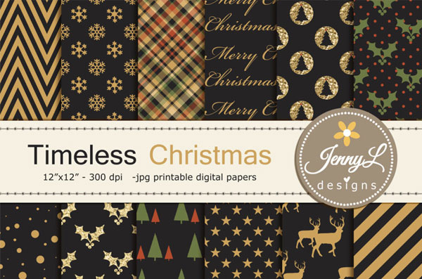 Black and Gold Christmas Digital Papers