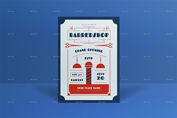 Blue Art Deco Grand Opening Barbershop Flyer