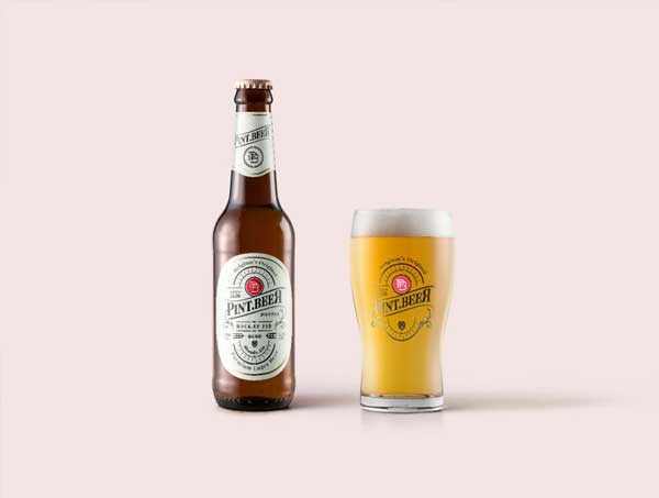 Bottle and Glass of Beer – Free Mockup