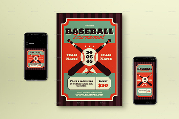 Brown Flat Design Baseball Tournament Flyer Set