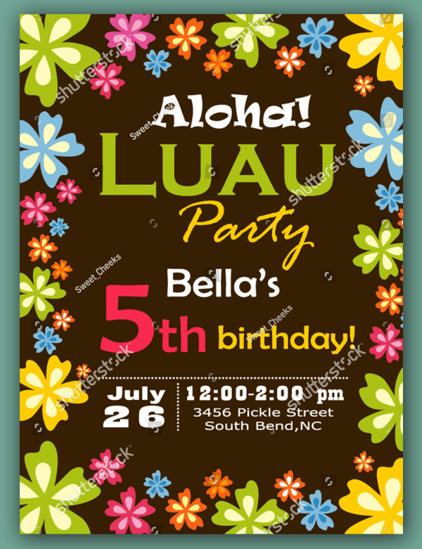 Brown Tropical Leaves Luau Party Invitation
