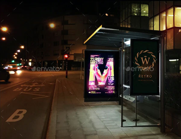 Bus Shelter At Night Mock-Ups Pack