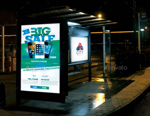 Bus Shelter At Night Mock-Ups