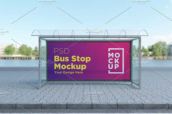 Bus Shelter Billboard Mockup Template