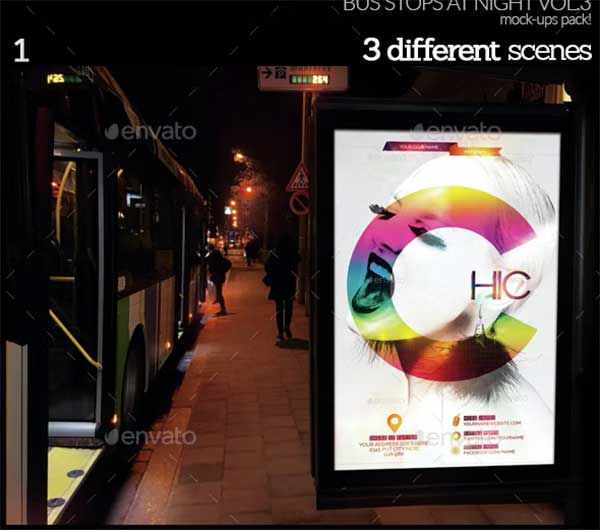 Bus Stops At Night Mock-Ups Pack