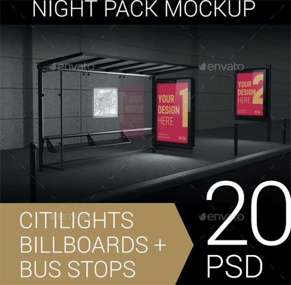 Bus Stops Night Mockup