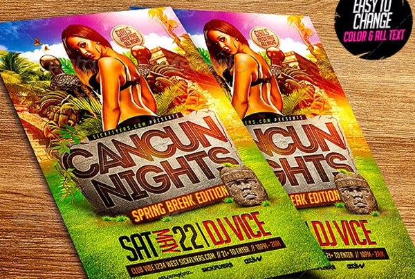 Cancun Spring Break Flyer Template PSD