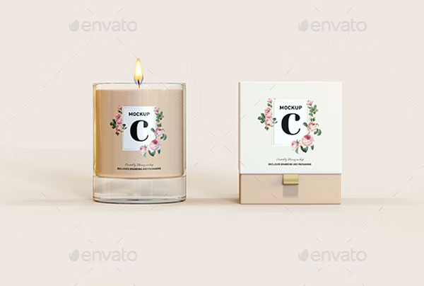 Candle With Box Mock-Up Template
