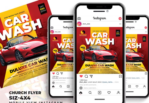 Car Wash Flyer And Instagram Design Template