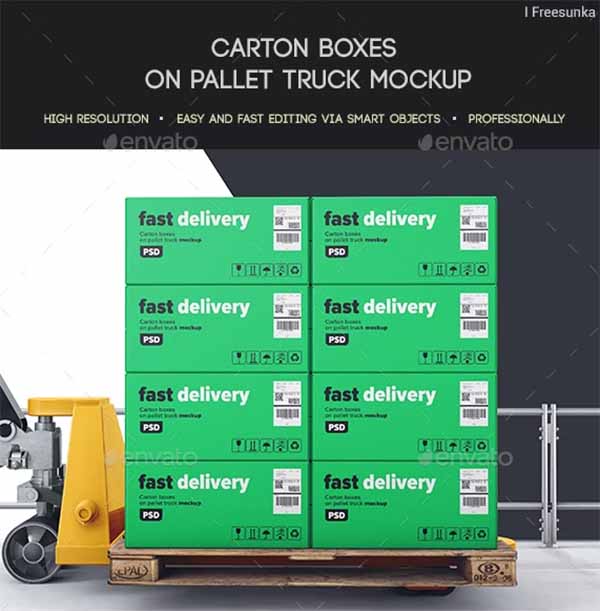Carton Boxes On Pallet Truck Mockup