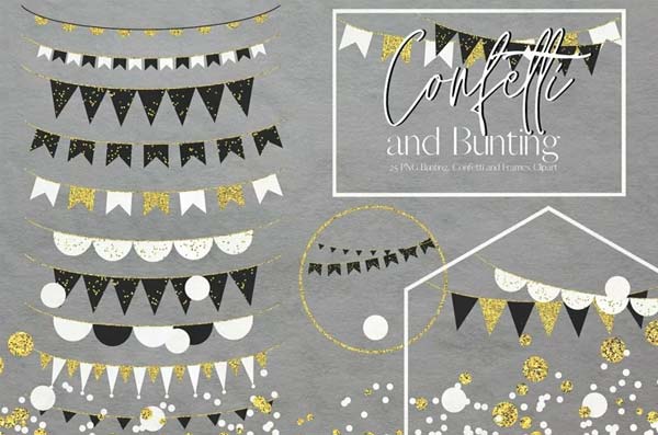 Chalkboard Bunting Banners Clipart Set