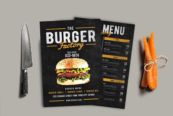 Chalkboard Burger Factory Menu Flyer