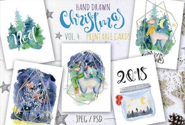 Christmas Hand Drawn Watercolor Cards