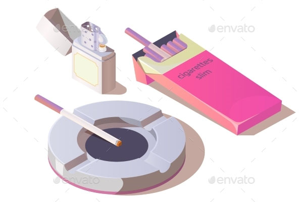 Cigarettes Lighter and Ashtray Pack Mock Up