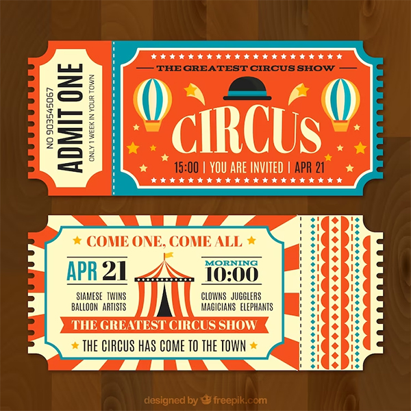 Circus Tickets in Vintage Free PSD Style