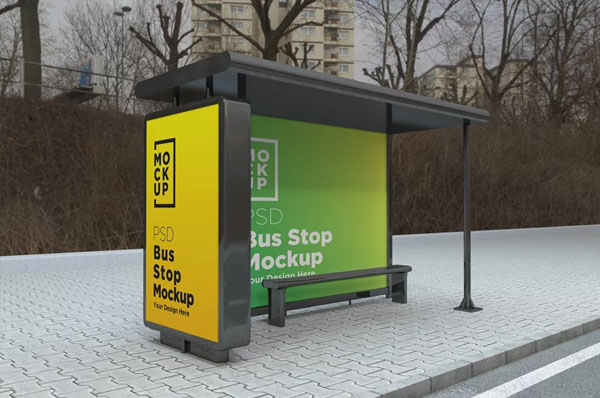 City Bus Stop Sign Poster Mockup Template