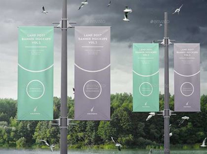 City Lamp Post Banners Mock-Ups Template
