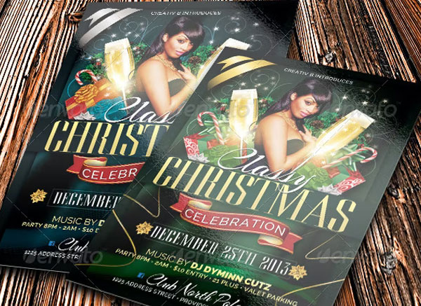 Classy Green Background Christmas Party Flyer Template