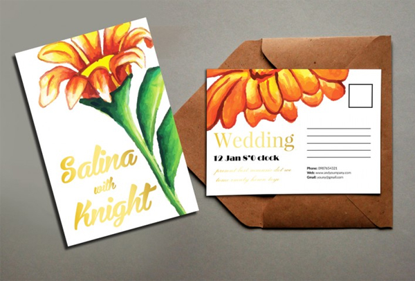 Clean Modern Floral Wedding Postcard