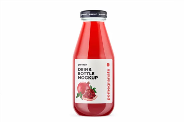 Clear Glass Pomegranate Juice Bottle Mockup