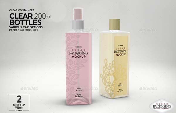 Clear Square PET Plastic Bottles Packaging Mockup
