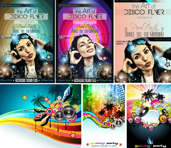 Club Disco Flyer Set With DJ Girl