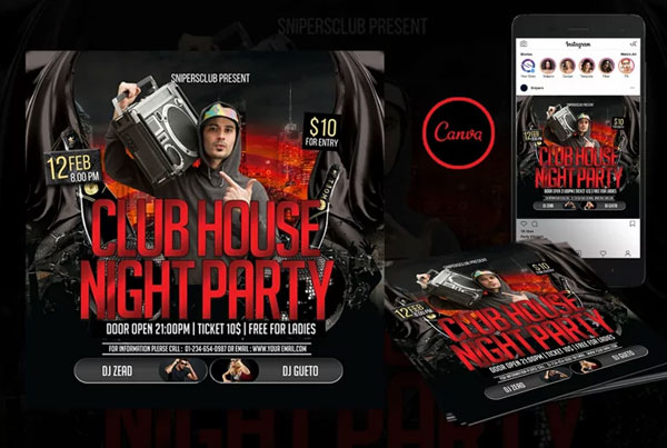 Club House Night Party Event Flyer Template