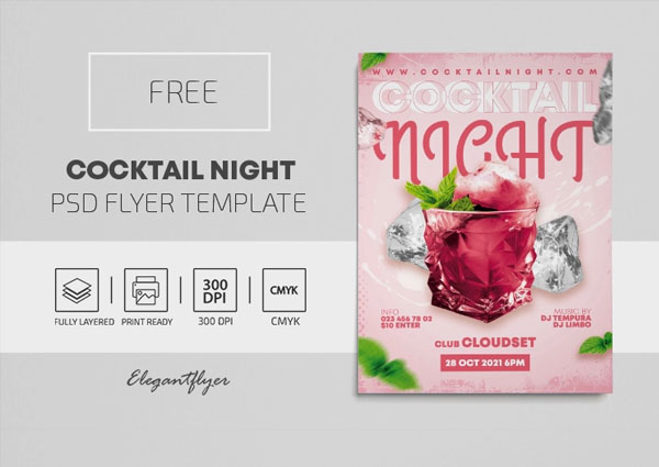 Cocktail Night Party – Free Flyer PSD Template
