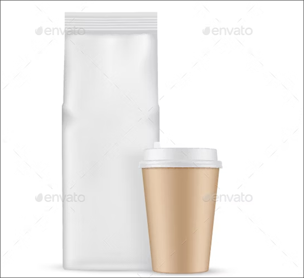 Coffee Bag with Cardboard Cup Mockup