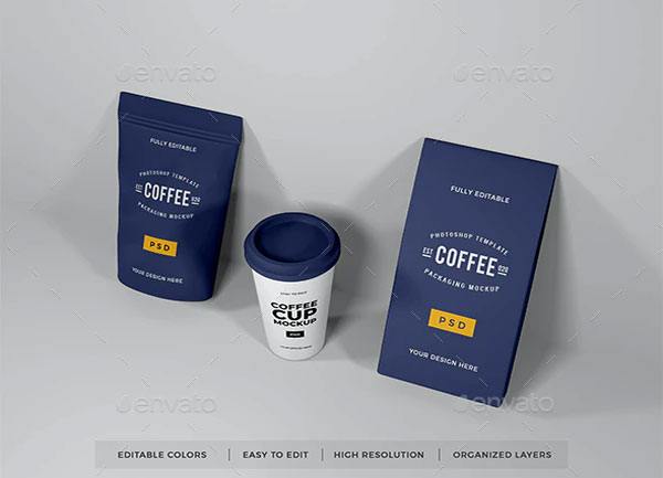 Coffee Cup & Pouch Packaging Mockup