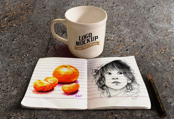 Coffee Cup and Sketchbook Mockup