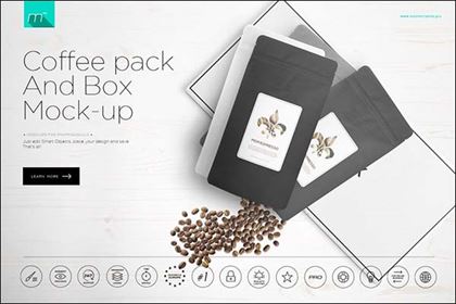 Coffee Pack and Box Mock-up