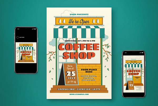 Coffee Shop Open Flyer Set