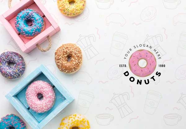 Colorful Donuts Assortment with Mockup Free Psd