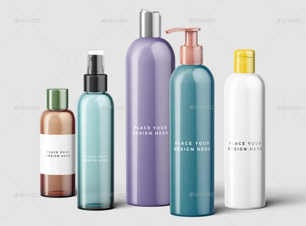 Cosmetic Rounded Plastic Bottle Mockups