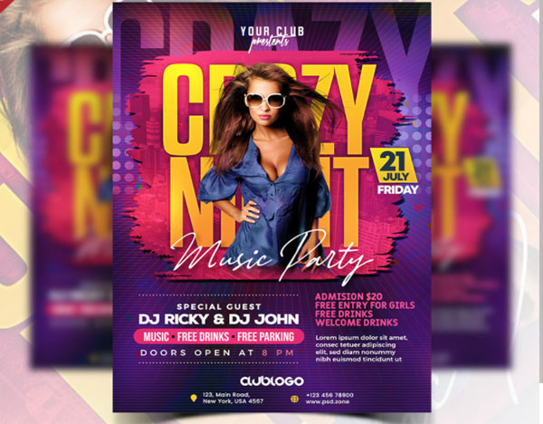 Crazy Late Night Club Party Flyer PSD