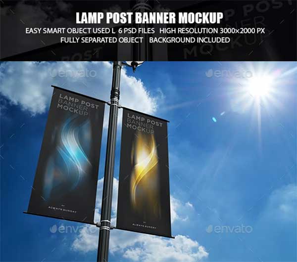 Creative Lamp Post Banner PSD Mockup Template