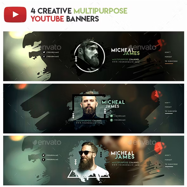 Creative Multipurpose YouTube PSD Banners Design