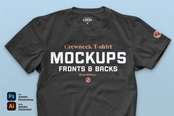 Crewneck Editable Black T-Shirt Mockups