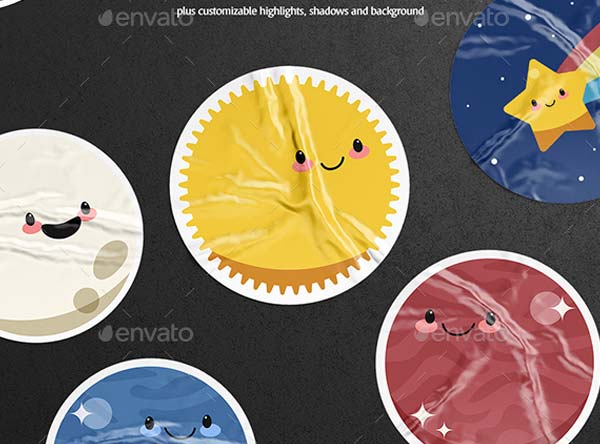 Crumpled Round Stickers Mockups