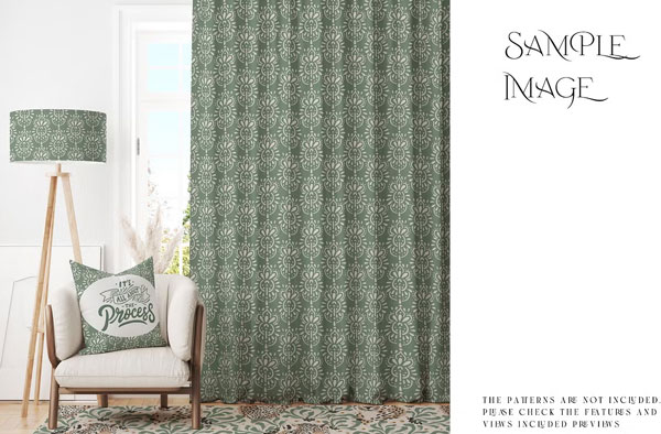 Curtain Pillows Lampshade Mockup