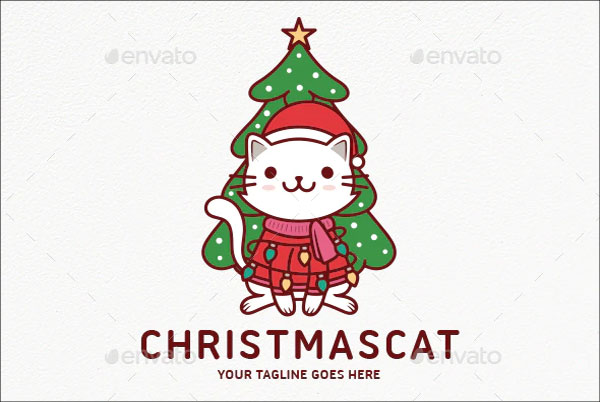 Cute Christmas Cat Logo