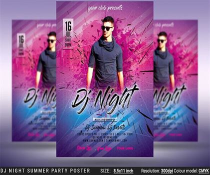 DJ Night Summer Party Flyer Poster Template