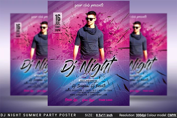 DJ Night Summer Party Flyer Poster Template