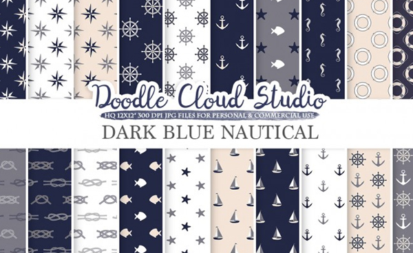 Dark Navy Blue Sea Patterns