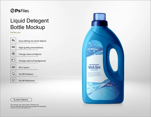 Detergent Washing Liquid Bottle Mockup PSD for Free