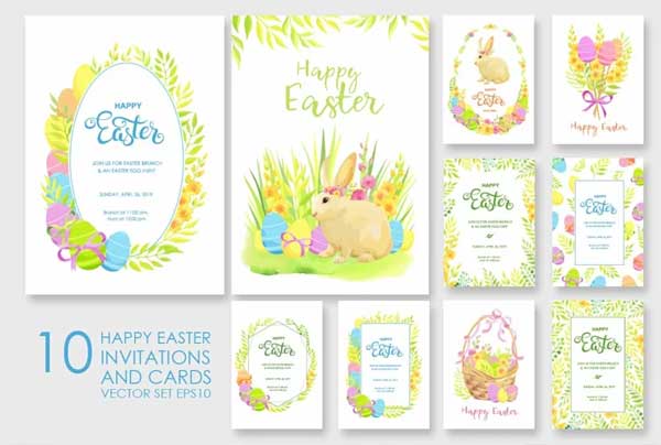 Easter Invitations And Vector Set