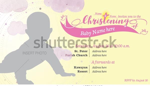 Editable Baby Girl Baptism Invitation Card