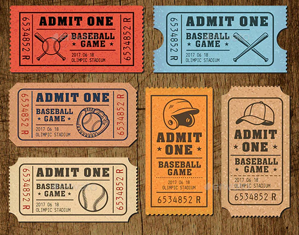 Editable Baseball Tickets