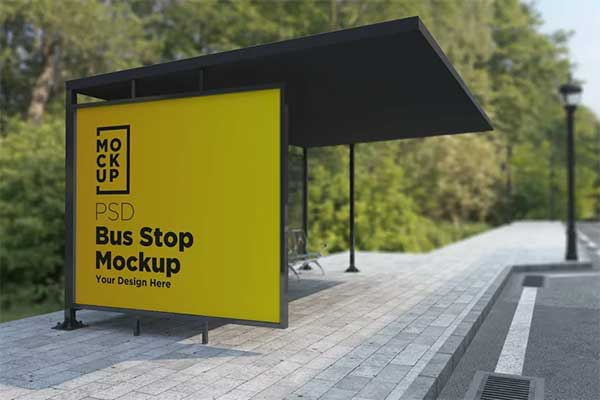 Editable Bus Shelter Advertising Sign Mockup